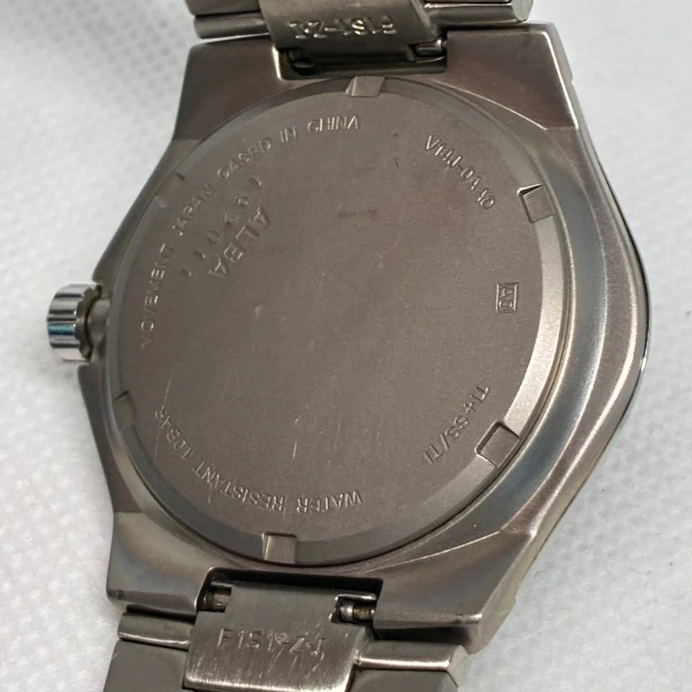 Vintage Seiko Alba Titanium Solar V14J-0AA0 Men Watch Blue Day Date Sport-READ!!
